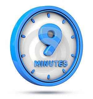 Blue 9 minutes on white background. 9 min logo. 3d illustration.