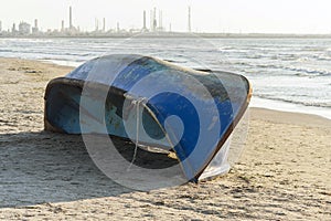 Blue abandoned boat