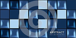 Blue abstract background 3D. Backdrop with geometric shapes. Vector illustration in realistic style. Banner with cubes.