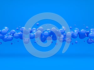 Blue abstract background with drops floating in weightlessness