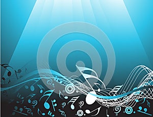 Blue abstract background with music notes