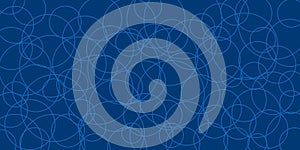 A blue abstract background showcases interconnected circles, forming a dynamic geometric pattern