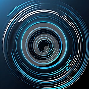 Blue abstract background with spiral circle lines, technology futuristic template. Vector illustration