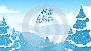 Blue abstract background winter landscape mountain vector illustration. Horizontal background perfect for presentation, zoom