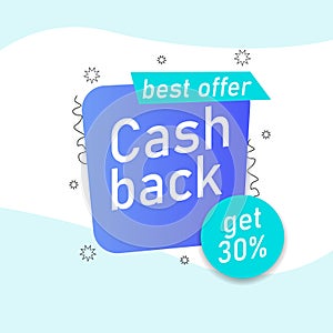 Blue abstract banner, sale, 30% cashback.