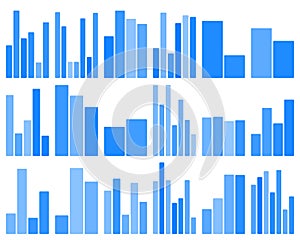Blue abstract bar graphs data visualization for statistical information.