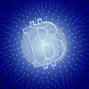 Blue Abstract Bitcoin Sign Built as an Array of Transactions in Blockchain Conceptual 3d Illustration