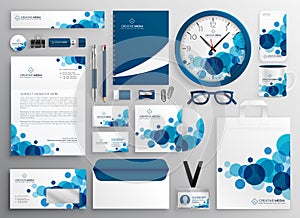 Blue abstract business stationery set photo