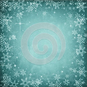 Blue Abstract Christmas Winter Background with Snowflakes and St