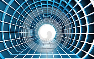 Blue Abstract 3D Tunnel with Grid Patterns
