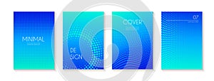 Blue abstract dotted vector cover templates. Minimalistic creative gradient backgrounds for business banners, brochures