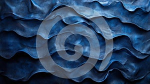 Blue Abstract Fabric Waves with Textured Details Generative AI photo