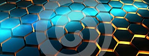 Blue abstract futuristic digital geometric technology hexagon background banner illustration - Golden hexagonal 3d Generative AI