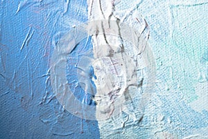 Blue abstract hand painted canvas background, texture. Colorful textured backdrop