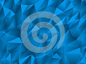 Blue abstract low-poly triangular background.