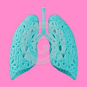 Blue Abstract Lungs Organ Model in Duotone Style. 3d Rendering