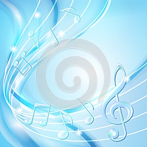 Blue abstract notes music background.