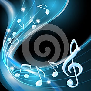 Blue abstract notes music background.