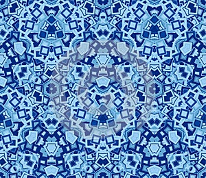 Blue abstract seamless pattern, background. Composed of colored geometric shapes.