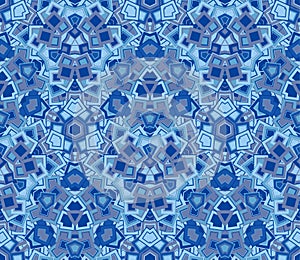 Blue abstract seamless pattern, background. Composed of geometric shapes.