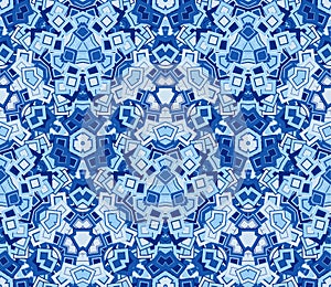 Blue abstract seamless pattern, background. Composed of geometric shapes.