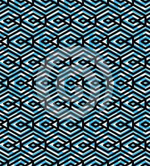 Blue abstract seamless pattern with interweave lines. Vector ornament wallpaper. Endless decorative background, visual effect geo