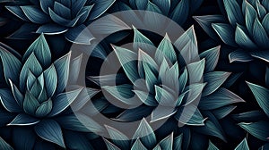 Blue Abstract Succulent Plant Pattern With Hidden Details