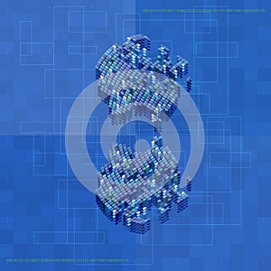 Blue abstract tech background design with round shape. Modern t