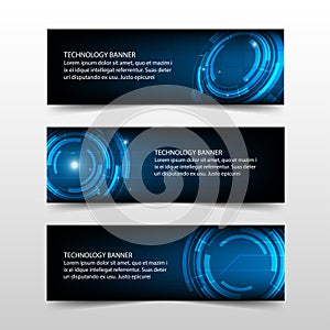 Blue abstract technology corporate business banner template, horizontal advertising business banner layout template flat design