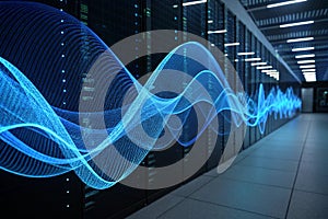 Blue abstract technology data wavy lines