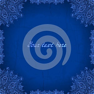 Blue abstract vector background. Lace border frame