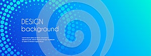 Blue abstract vector business long banner template. Business minimal background with halftone circle frame