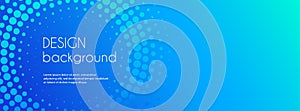 Blue abstract vector business long banner template. Business minimal background with halftone circle frame photo