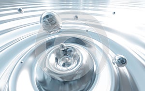 blue abstract water dop with ripples reflection chrome metallic surface 3d render illustration