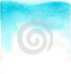 blue abstract watercolor background on white, hand drawn illustration