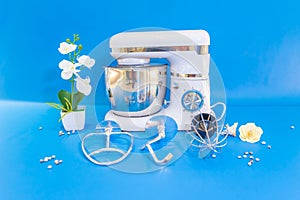 Blue Accented White Cake Mixer: Perfect Baking Companion