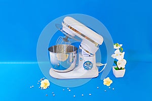 Blue Accented White Cake Mixer: Perfect Baking Companion