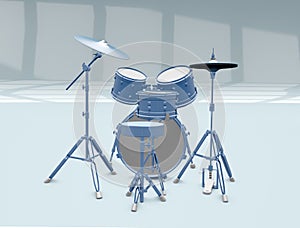 Blue acoustic drum set on a gray background