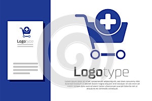 Blue Add to Shopping cart icon isolated on white background. Online buying concept. Delivery service sign. Supermarket