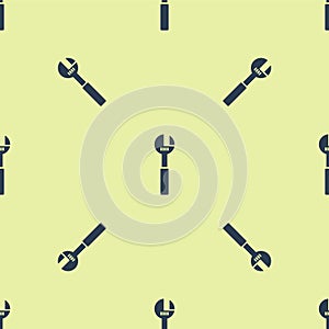 Blue Adjustable wrench icon isolated seamless pattern on yellow background. Vector Illustration