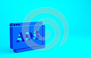 Blue Advertising icon isolated on blue background. Concept of marketing and promotion process. Responsive ads. Social media