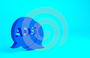 Blue Advertising icon isolated on blue background. Concept of marketing and promotion process. Responsive ads. Social media