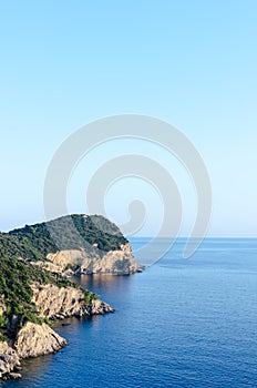 Blue aegean sea. Rocky coast