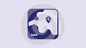 Blue Africa safari map icon isolated on purple background. 4K Video motion graphic animation