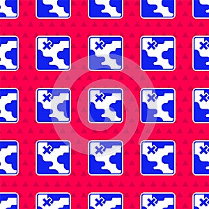 Blue Africa safari map icon isolated seamless pattern on red background. Vector