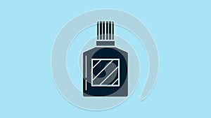 Blue Aftershave icon isolated on blue background. Cologne spray icon. Male perfume bottle. 4K Video motion graphic