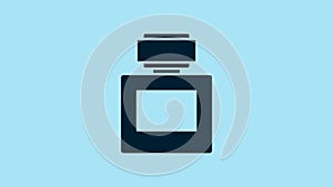 Blue Aftershave icon isolated on blue background. Cologne spray icon. Male perfume bottle. 4K Video motion graphic