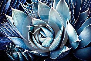 blue agave cactus close-up. Generative AI, Generative, AI