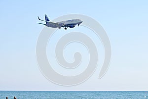 Blue air - Boening 737-Airplane over the sea