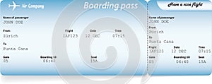 Blue airline boarding pass tickets